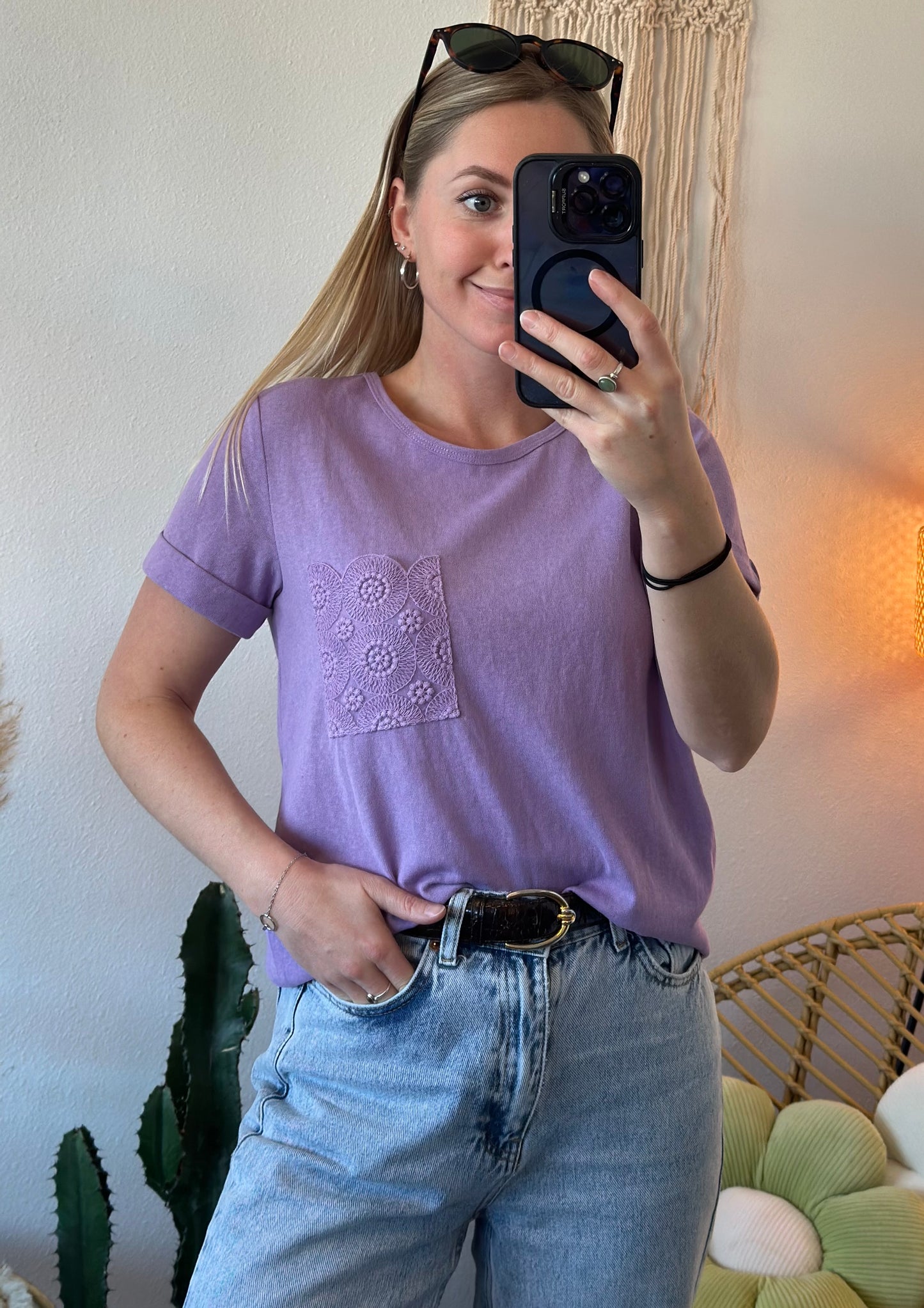 T-shirt lilas, avec poche brodée, modèle Félicien, taille S - Grace & Mila