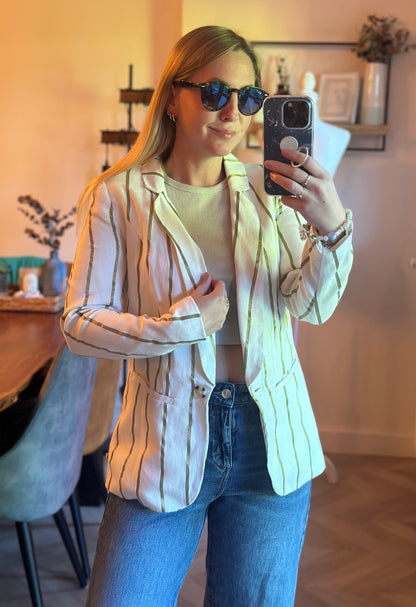 Blazer rayé blanc et doré lin T.34