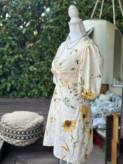 Robe en lin et coton imprimé fleuri T.36