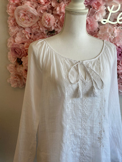 Blouse blanche bohème avec broderies fleuries, T.36 oversize