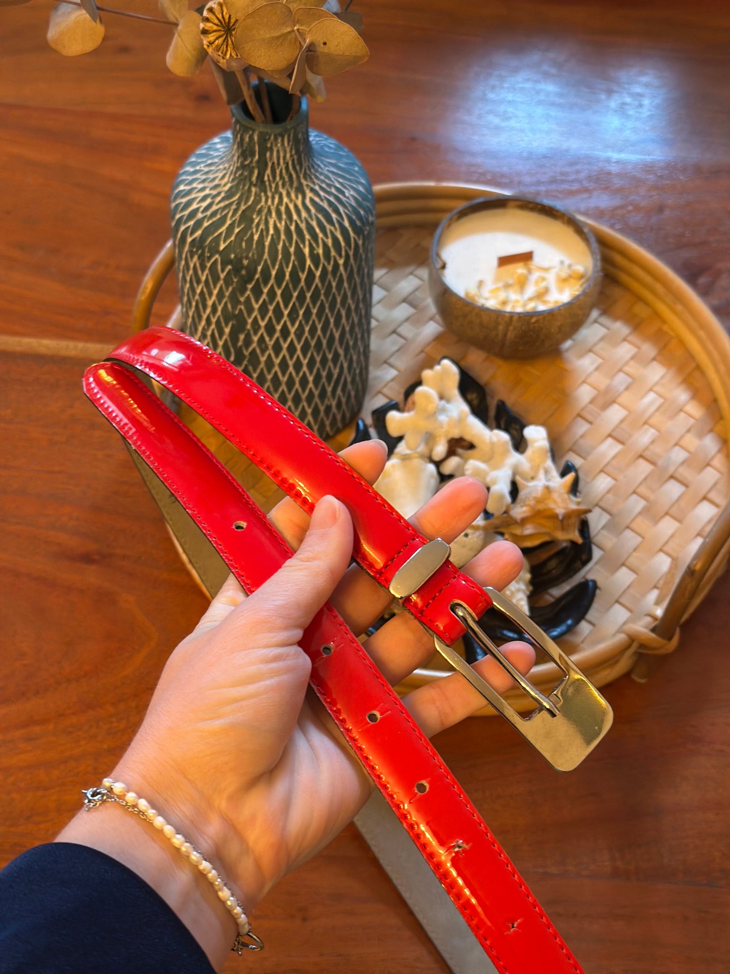 Ceinture en cuir rouge vernie – Made in France modèle vintage