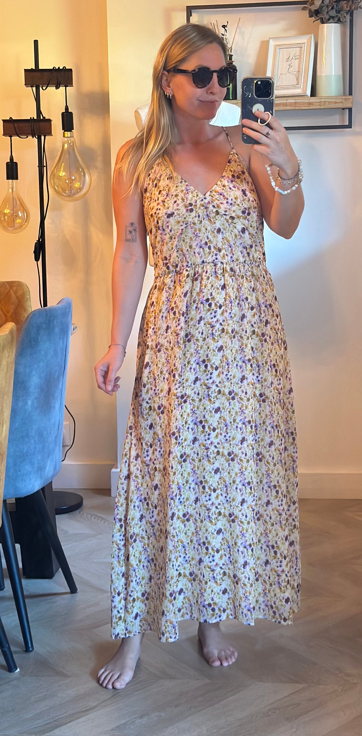 Robe longue fleurie T.42 – dos croisé réglable & doublée