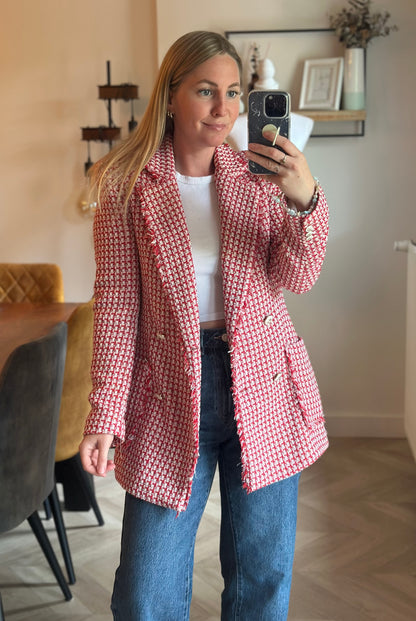 Blazer tweed rouge et blanc T.36