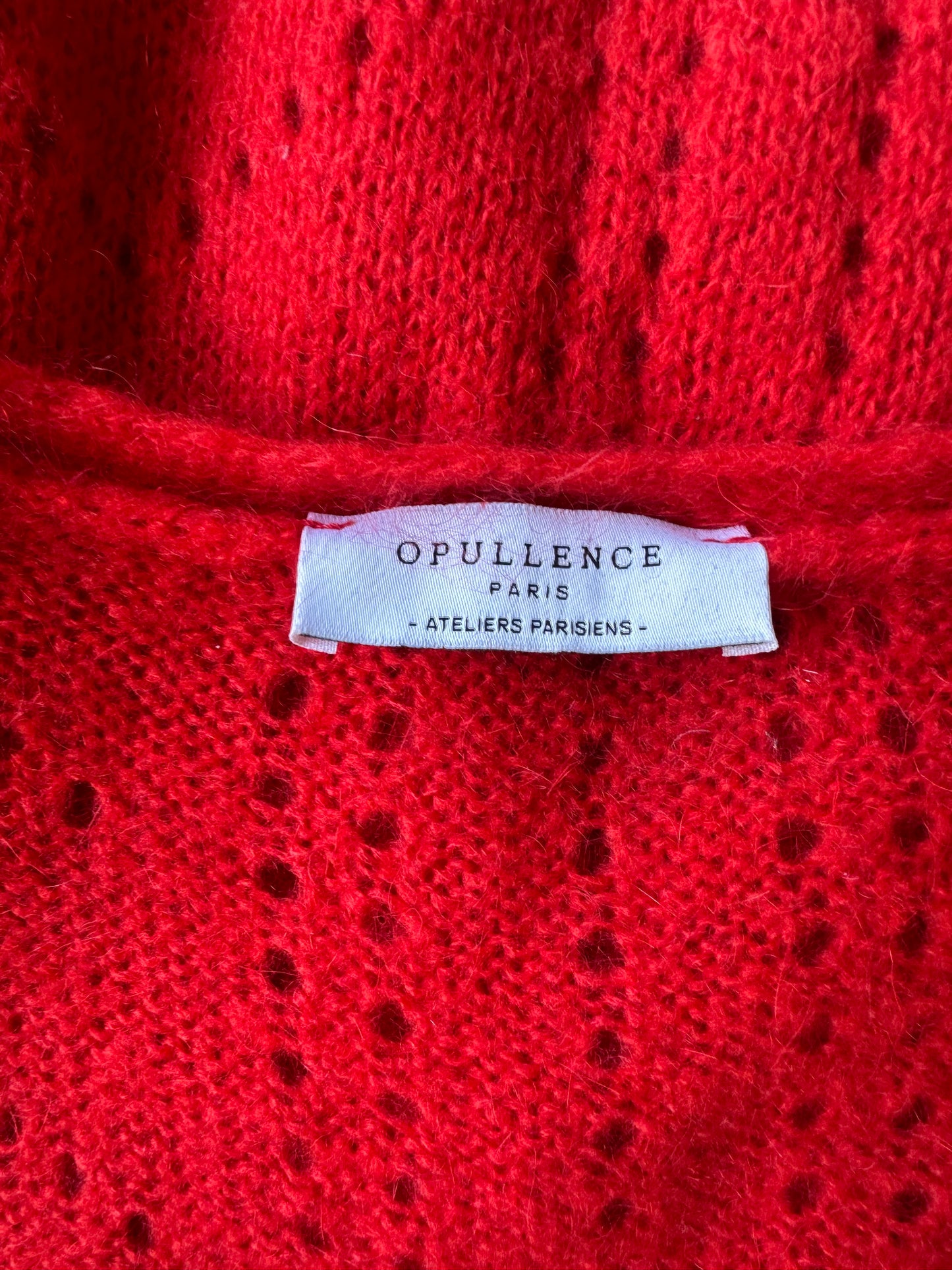 Cardigan en maille ajourée rouge mohair et laine T.U