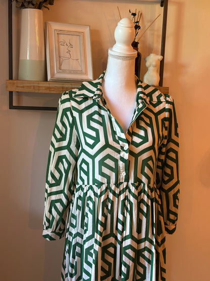 Robe longue oversize imprimé vert en coton T.34