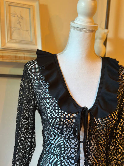 Blouse dentelle noire col volanté Vintage 20’s Tiana Mode Paris T.36