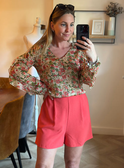 Combishort fleuri corail T.38