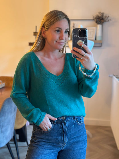 Pull col V uni mohair laine T.40