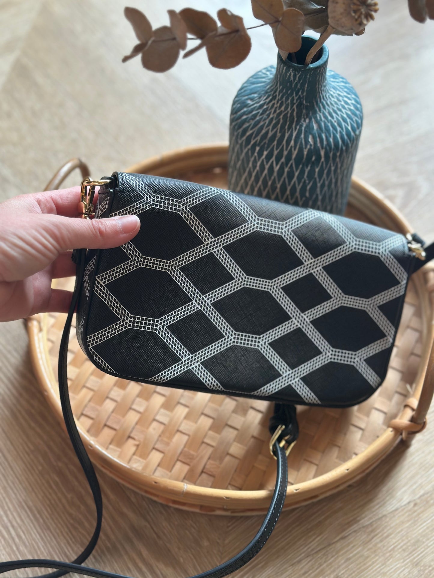 Sac bandoulière motif géométrique