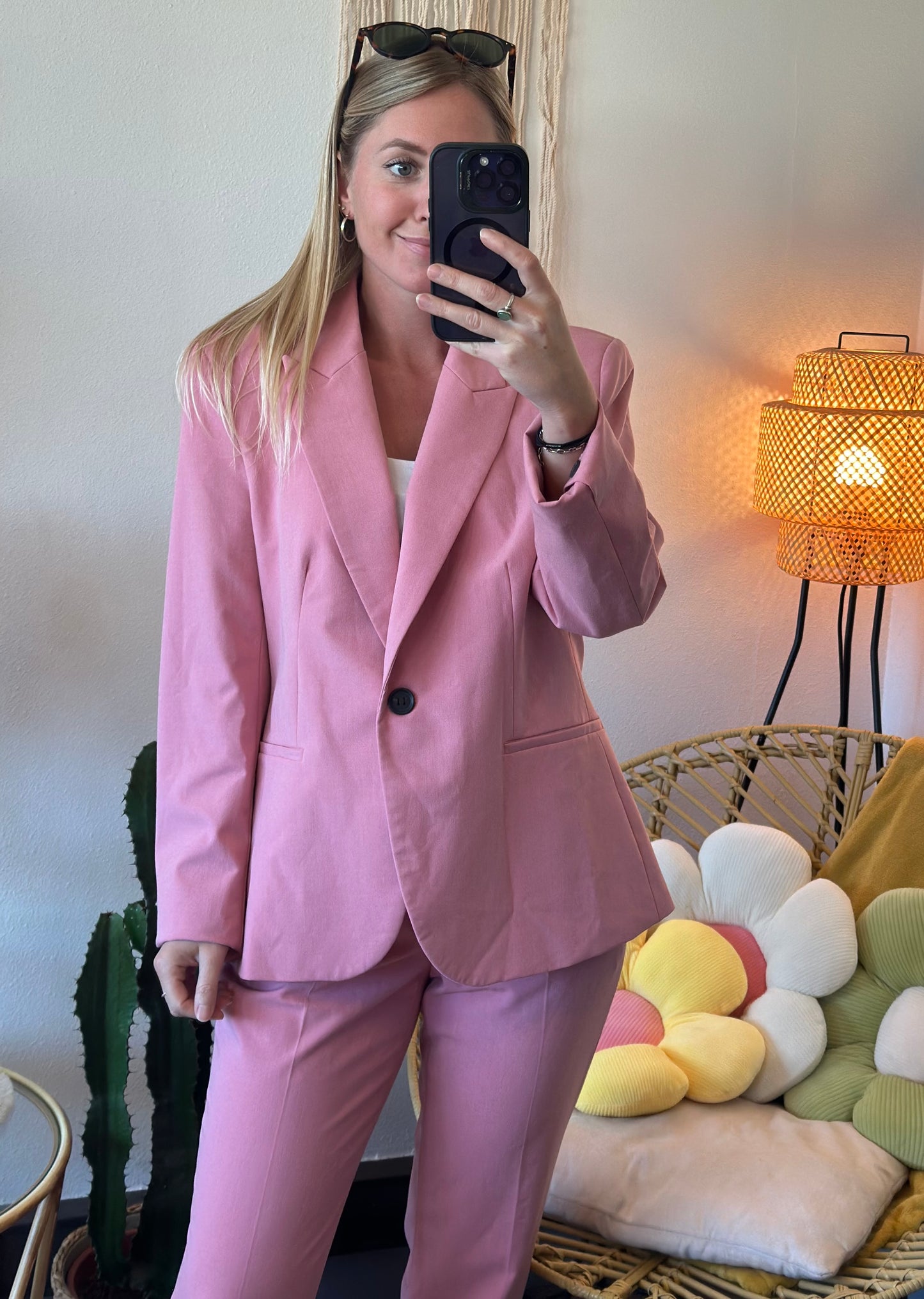 Ensemble de tailleur deux pièces blazer + pantalon rose clair T.38/40