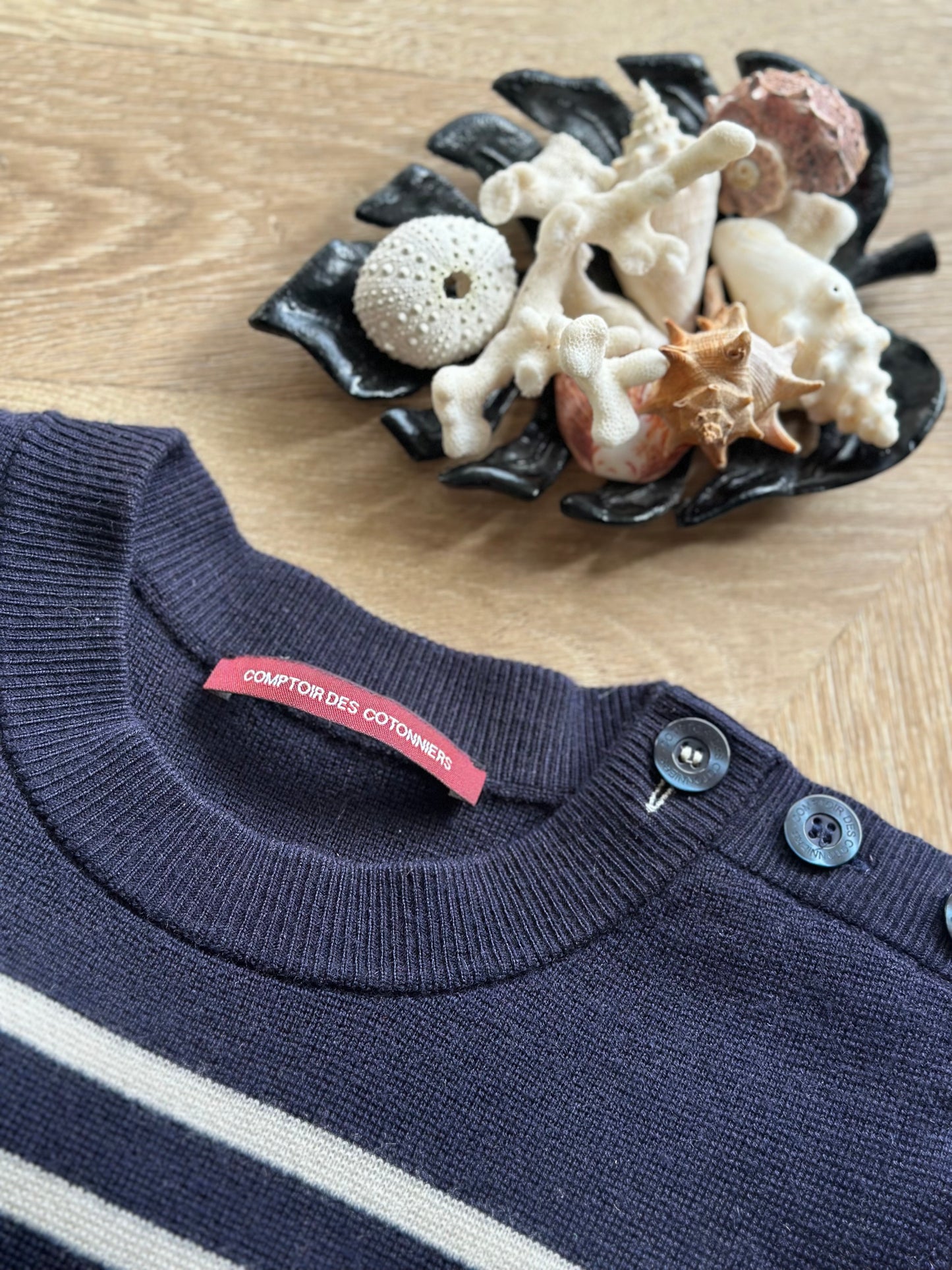 Pull marin rayé en laine mérinos T.34