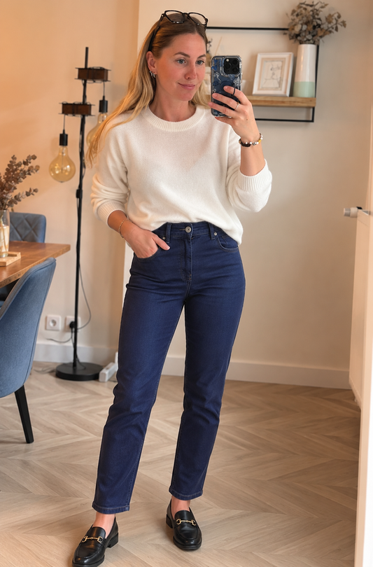 Jean bleu enduit, coupe slim T.34