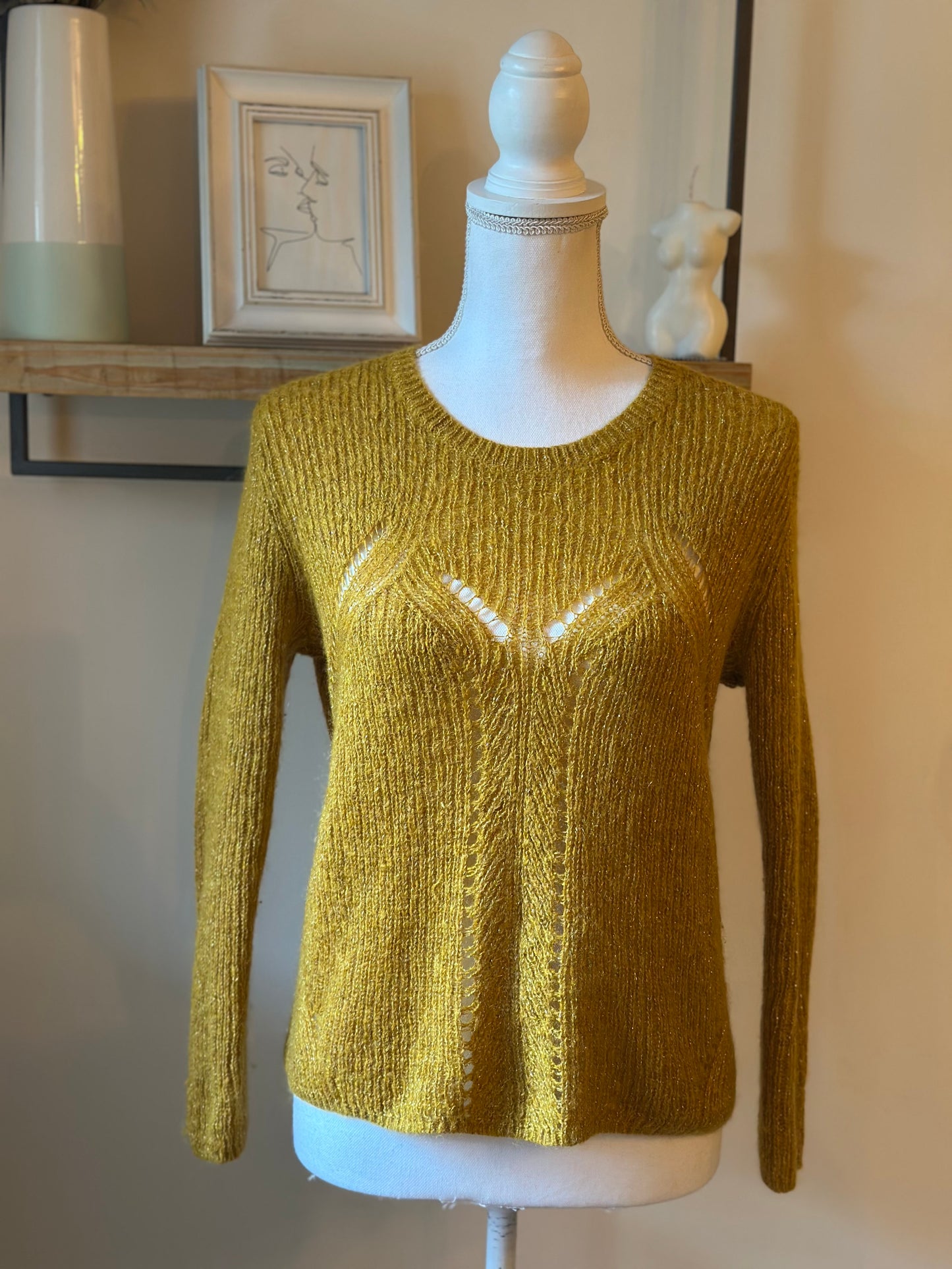 Pull ajouré maille mohair laine ocre T.34