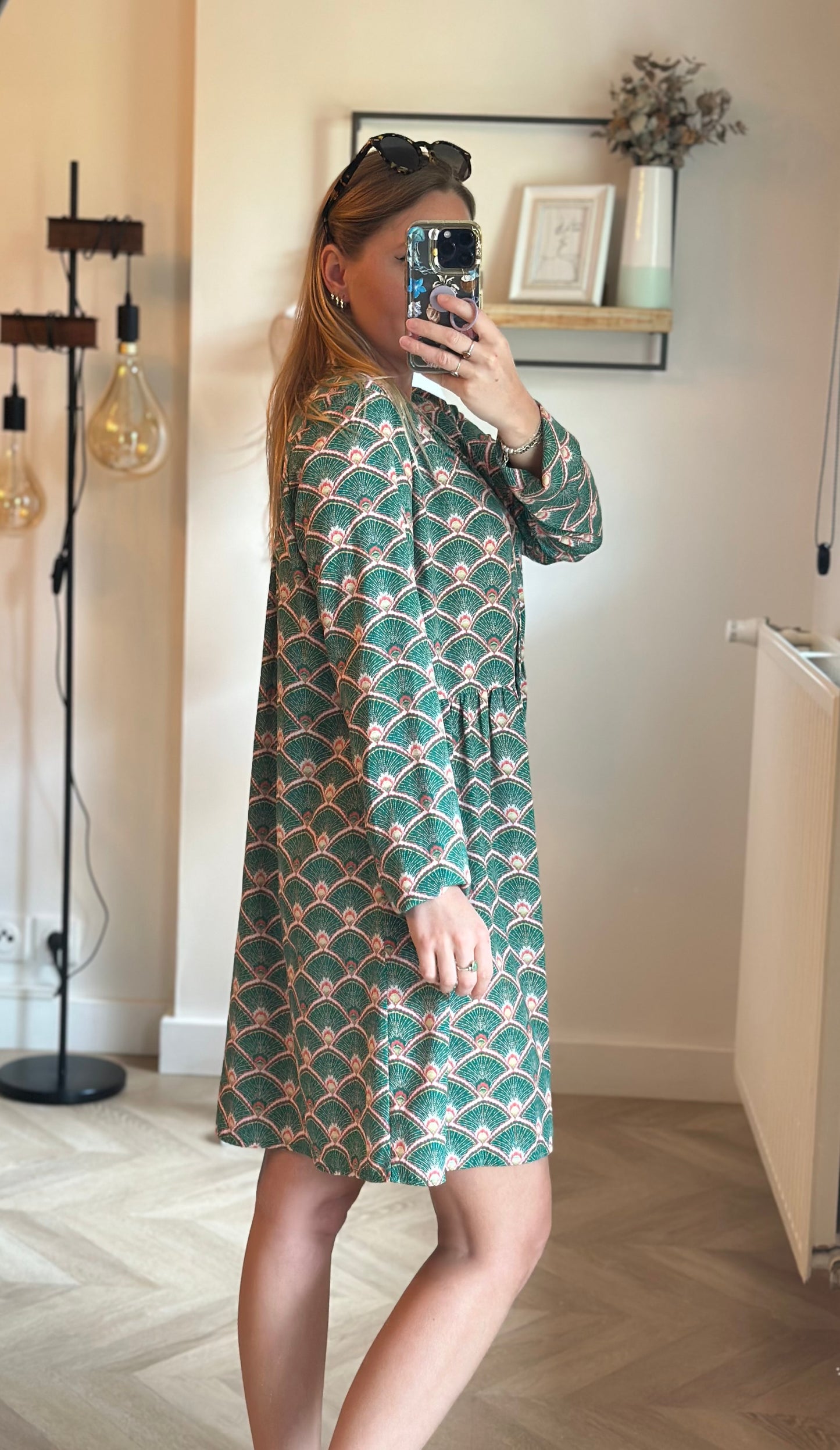 Robe fluide imprimé éventails verts T.36