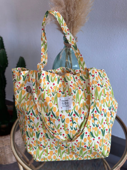 Sac tote bag en tissu imprimé fleuri jaune neuf