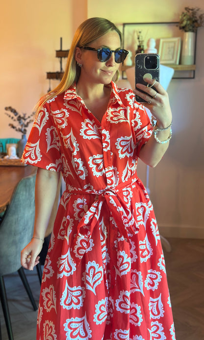 Robe midi imprimé rouge T.40