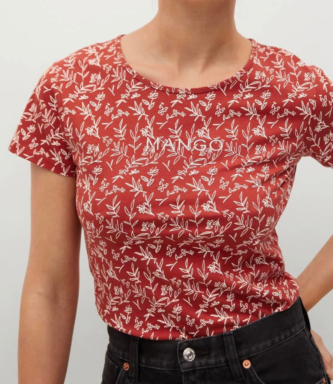 T-shirt en coton imprimé fleuri blanc avec logo brodé T.40