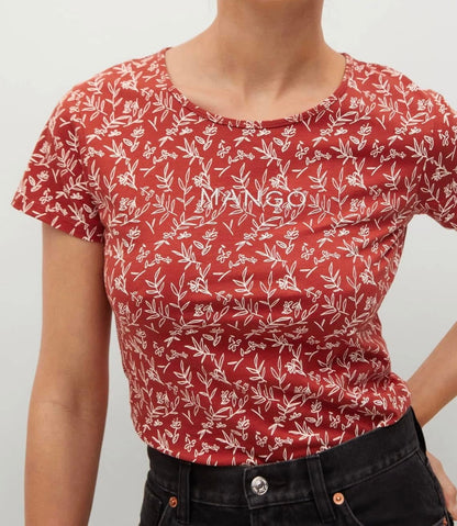 T-shirt en coton imprimé fleuri blanc avec logo brodé T.40