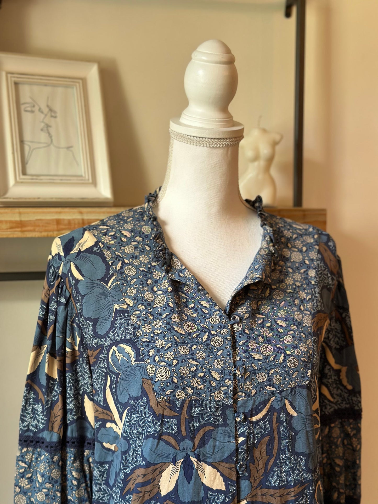 Blouse imprimé floral bleu Monoprix T.34