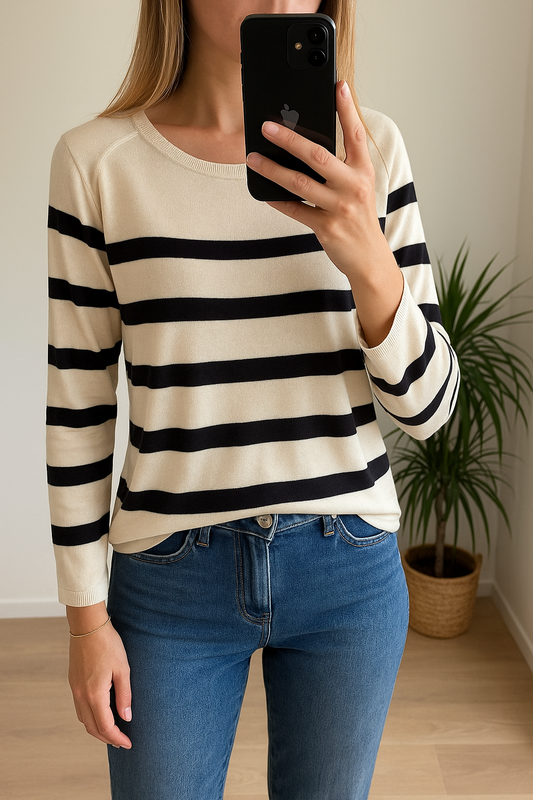 Pull fin marinière blanc et noir en maille T.36