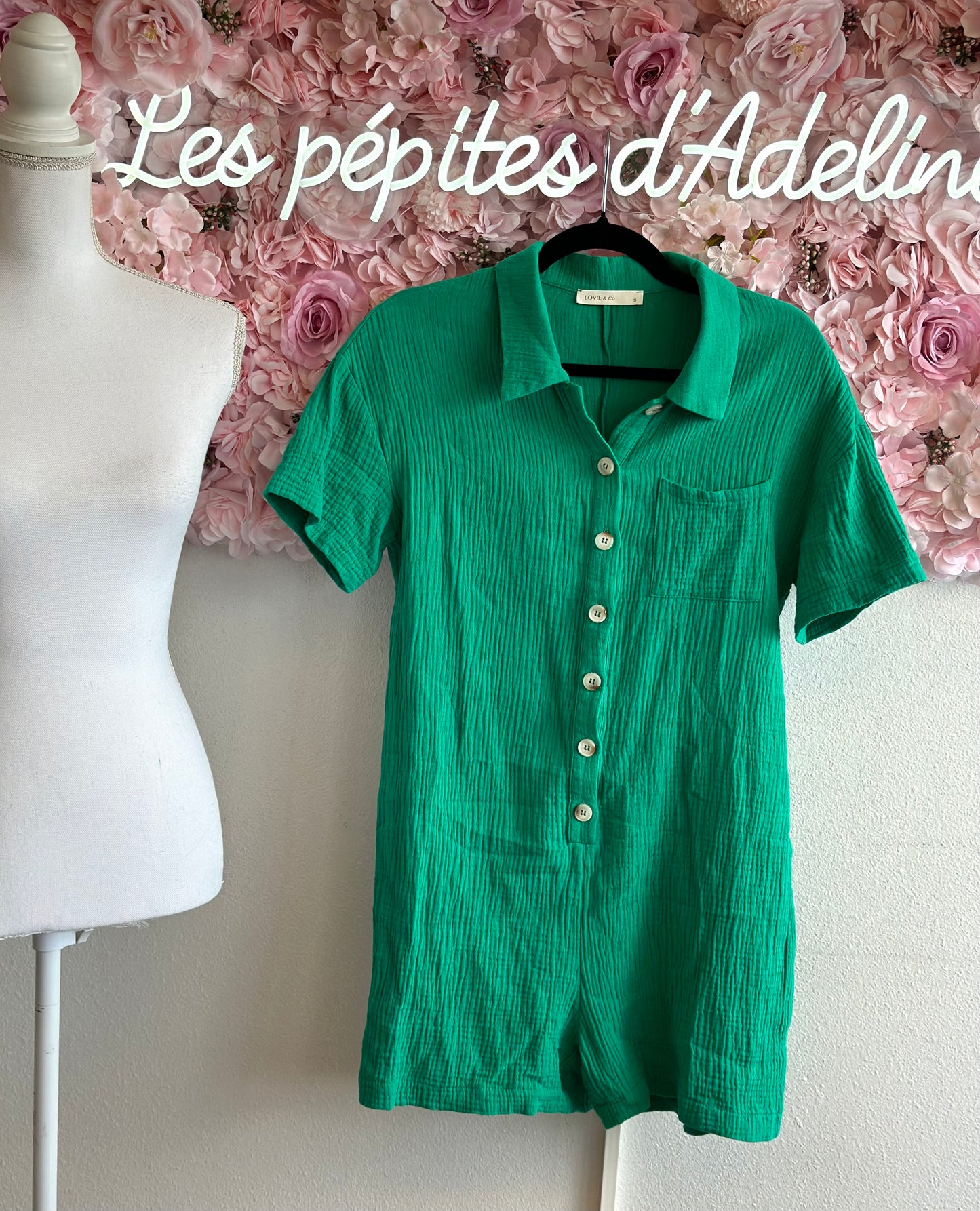 Combishort en gaze de coton vert  T.36