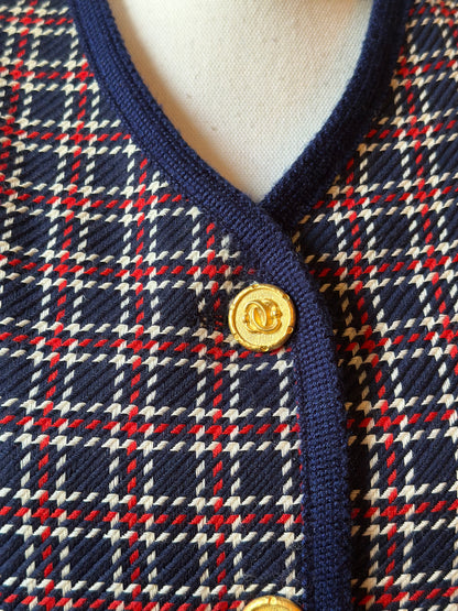 Veste vintage laine à carreaux bleu marine rouge et blanc T.42