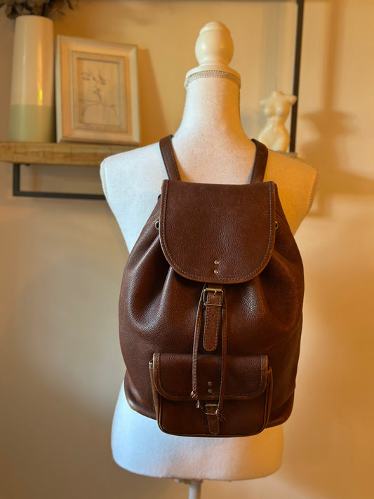 Sac à dos cuir grainé marron vintage