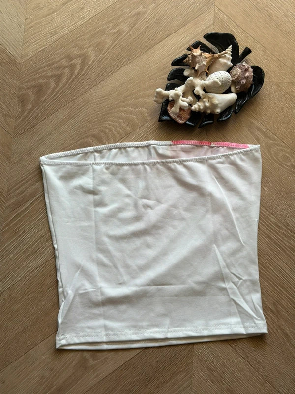 Top bustier imprimé floral blanc rouge et rose neuf T.36