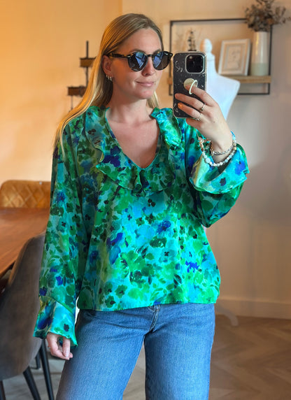 Blouse fluide imprimé fleuri vert T.40