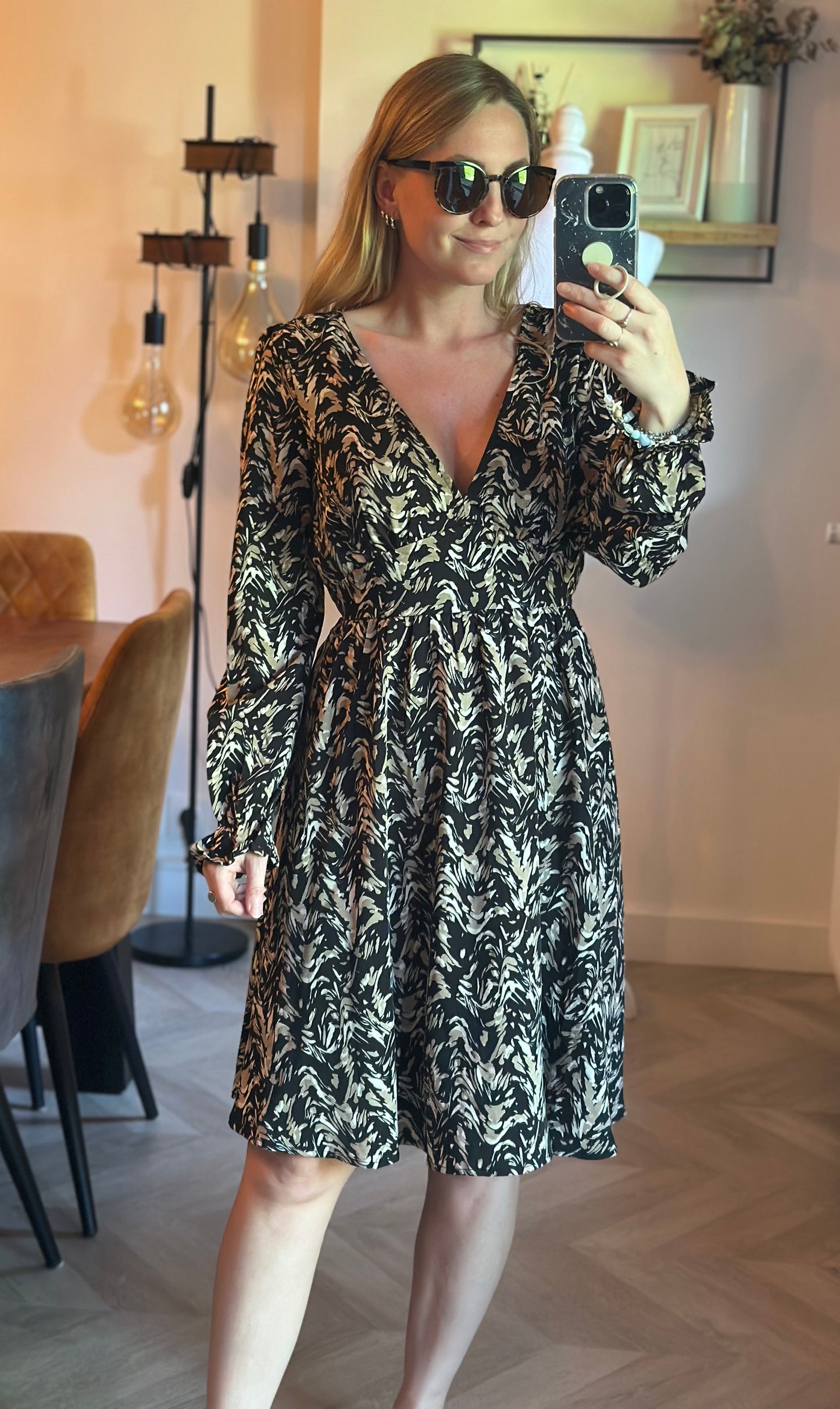 Robe fluide imprimé noir et beige T.38/40