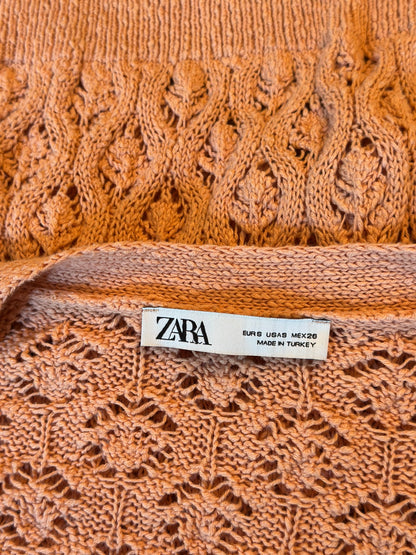 Gilet ajouré rose poudré en coton T.36 (coupe oversize)