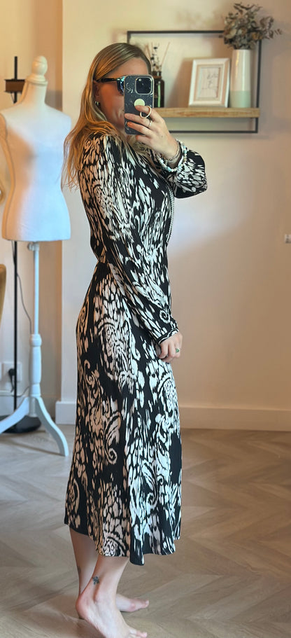 Robe longue imprimée noir et écru Made in France T.38/40
