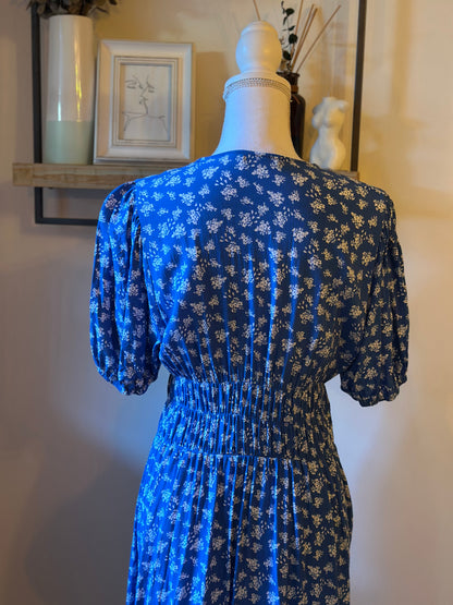 Robe longue fleurie bleue T.40