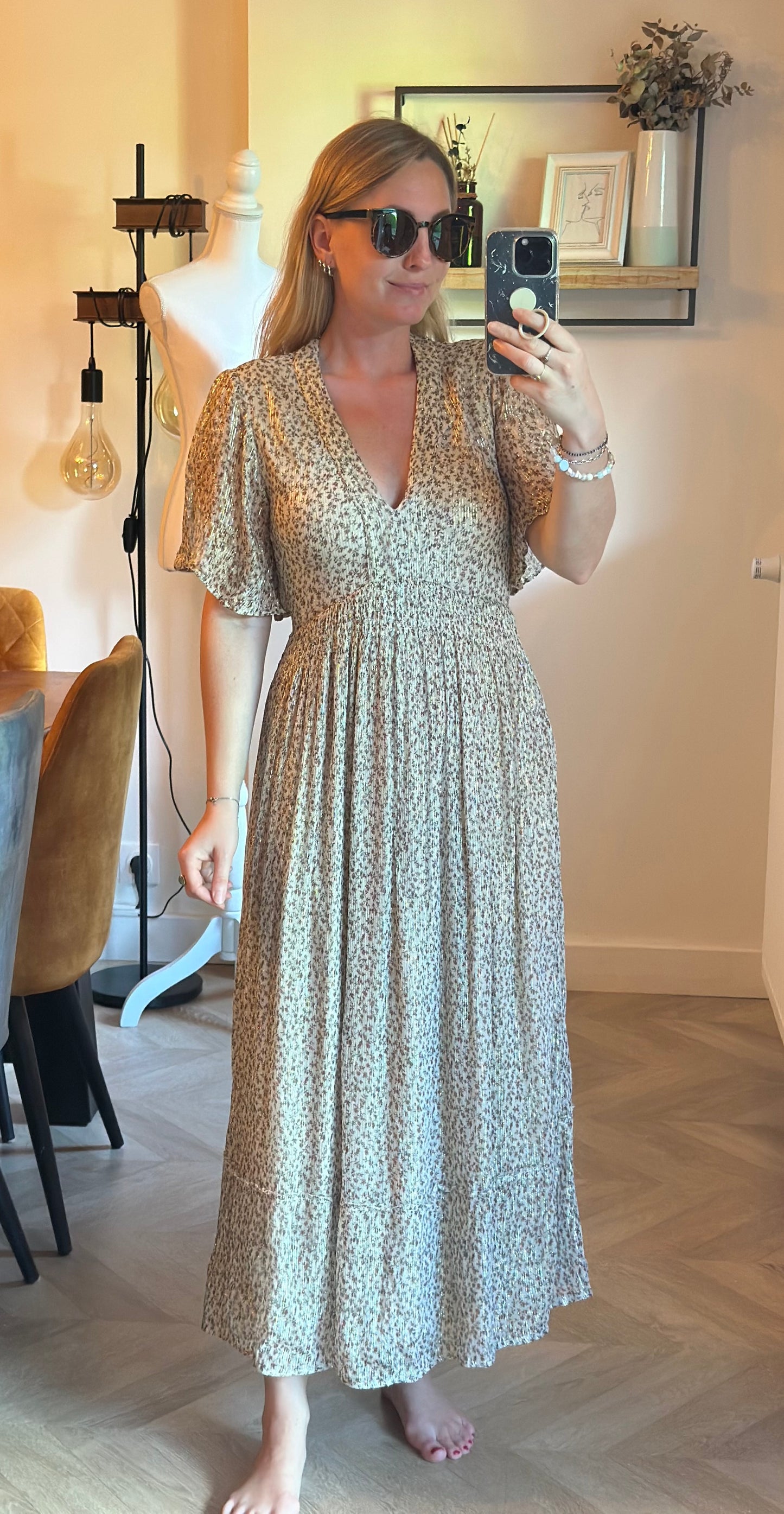 Robe longue plissée fleurie lurex Vanessa Bruno - taille 34