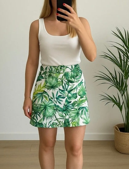 Jupe droite imprimé feuillage T.36