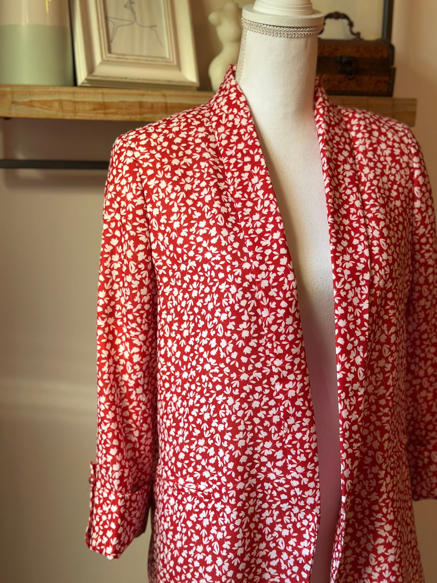 Blazer fluide imprimé rouge et blanc T36 oversize