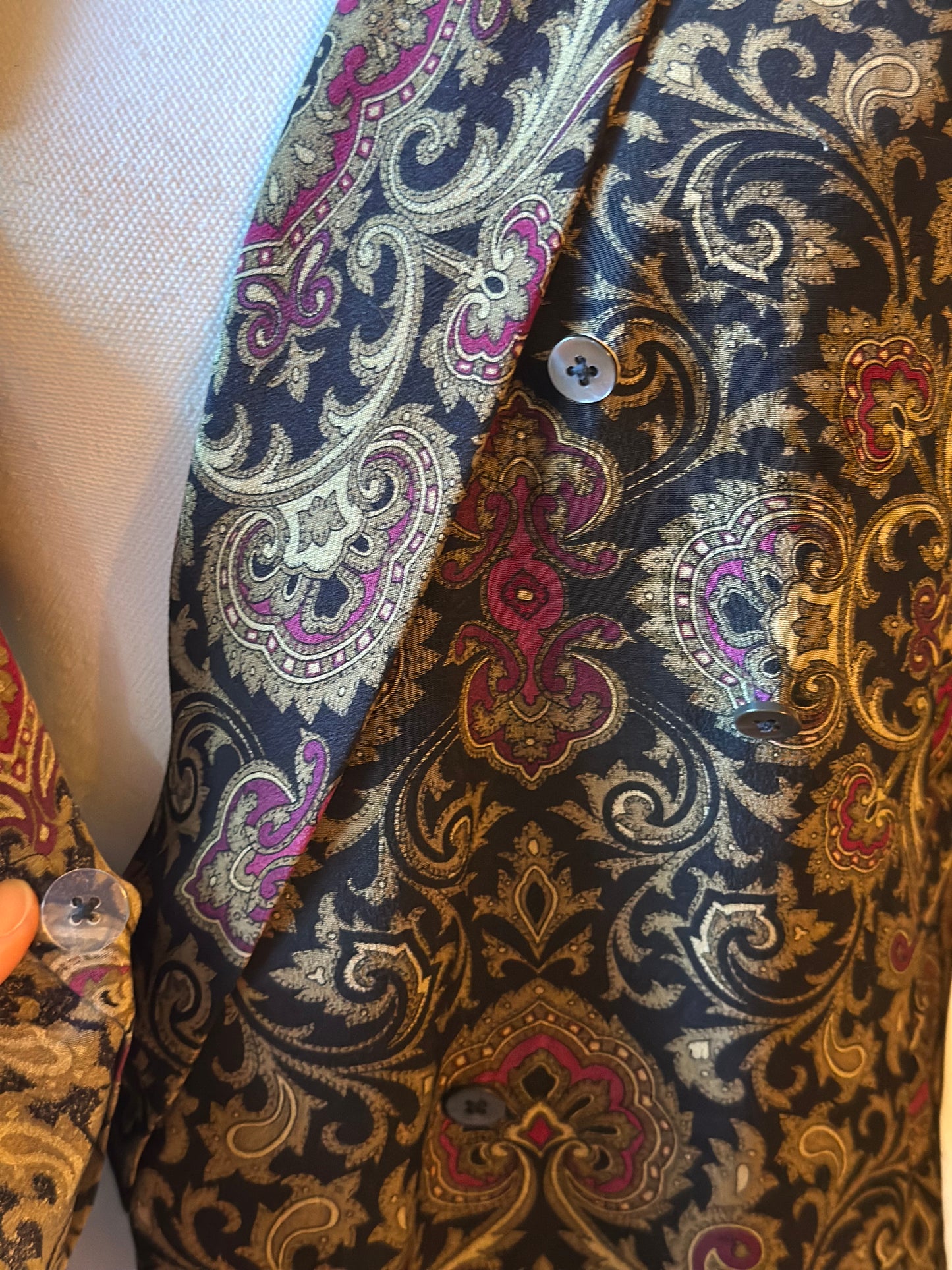 Blouse portefeuille vintage motif cachemire 100% soie T.38