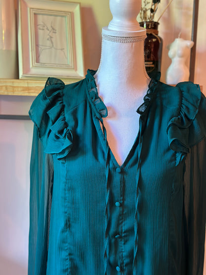 Blouse volantée vert sapin Nafnaf voile fluide T.38