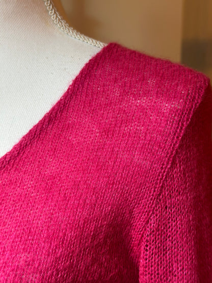 Pull maille fine mohair rose col cache-cœur T.36