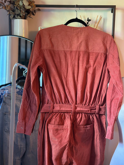 Combinaison pantalon en velours rose terracotta corail Neuf T.36