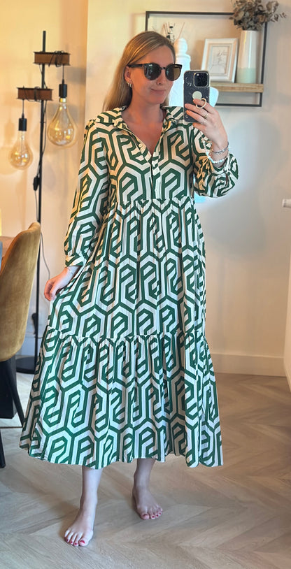 Robe longue oversize imprimé vert en coton T.34