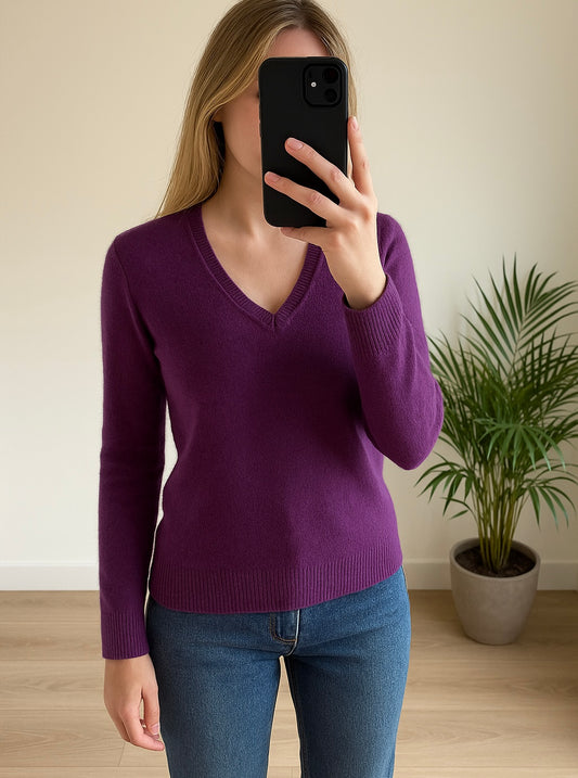 Pull en cachemire col V violet T.34