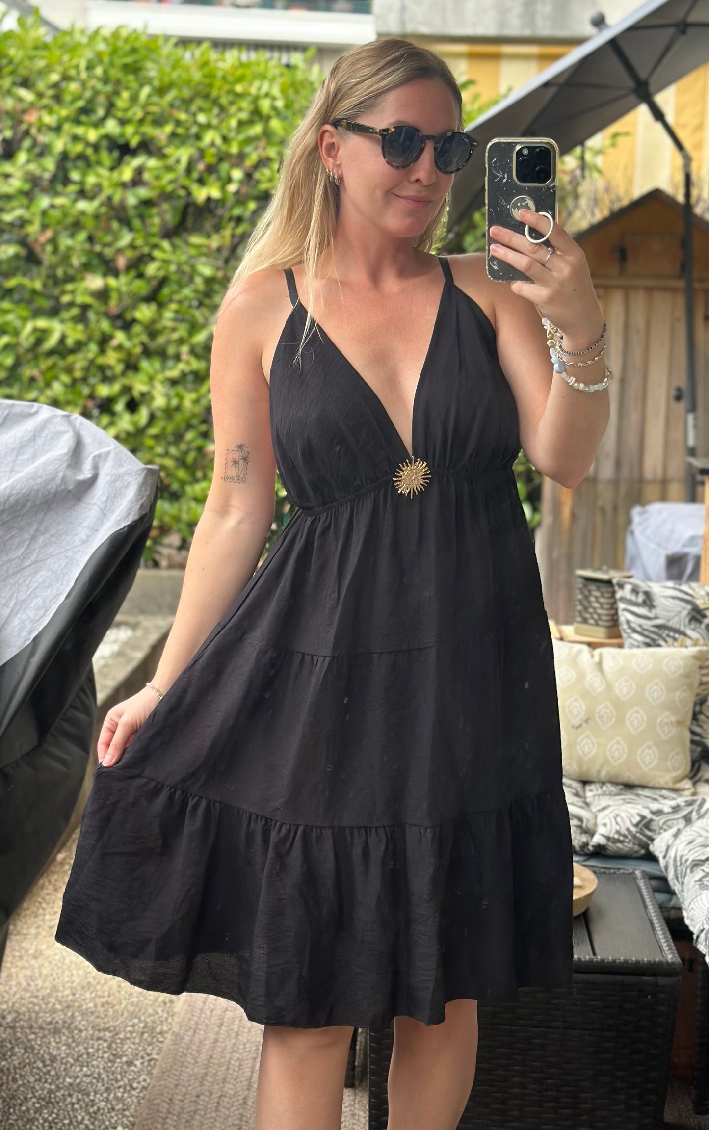 Robe à bretelles Made in Italy noire en viscose T.U