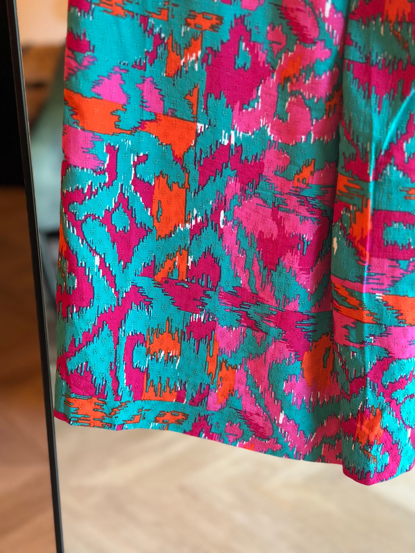 Pantalon fluide large imprimé rose et turquoise T.34 neuf