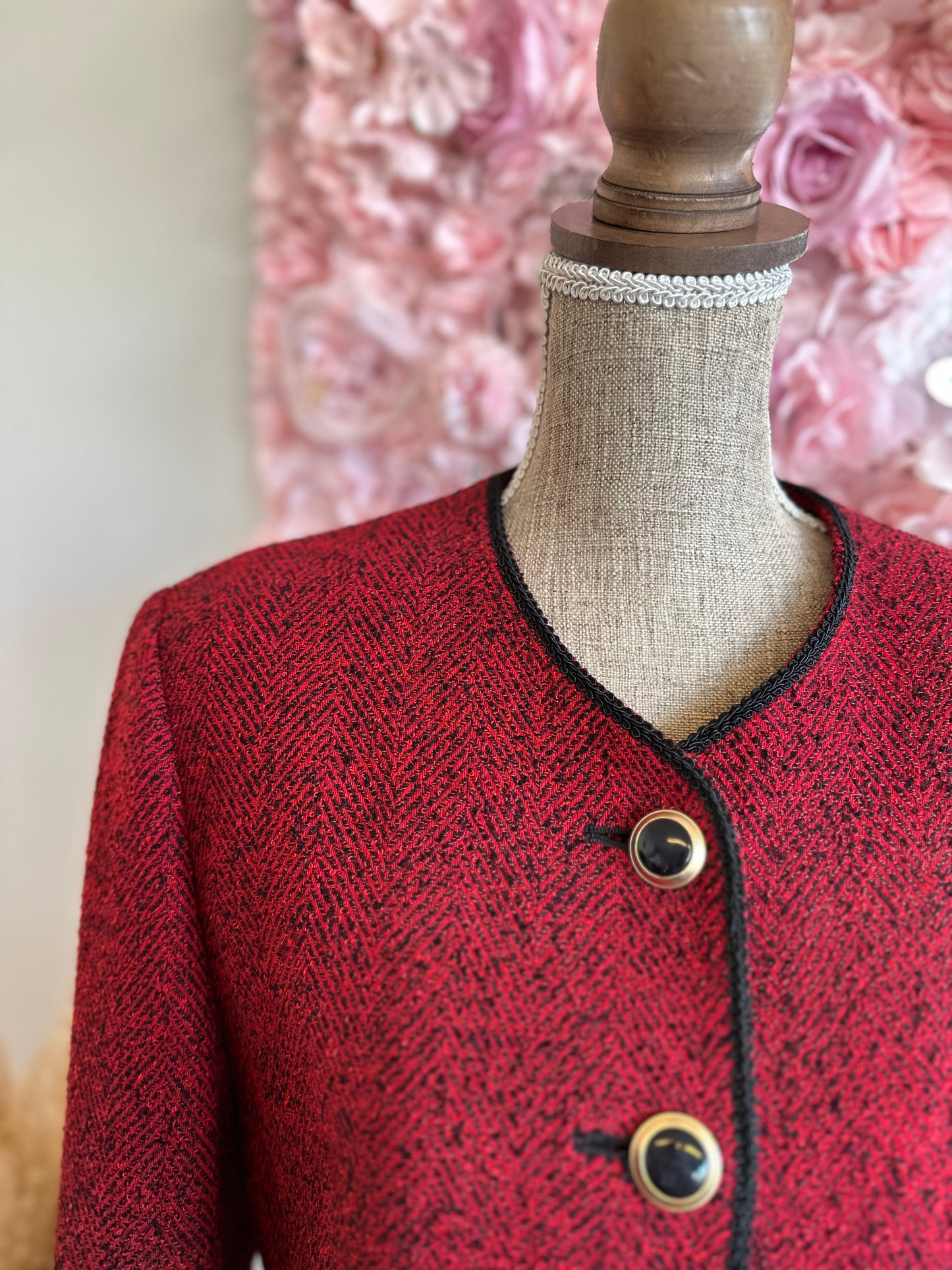 Veste élégante en laine à motifs façon tweed rouge T.40