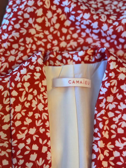 Blazer fluide imprimé rouge et blanc T36 oversize