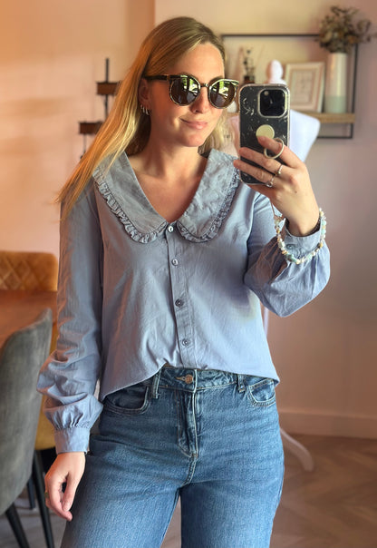 Chemise bleu ciel à col Claudine T.36
