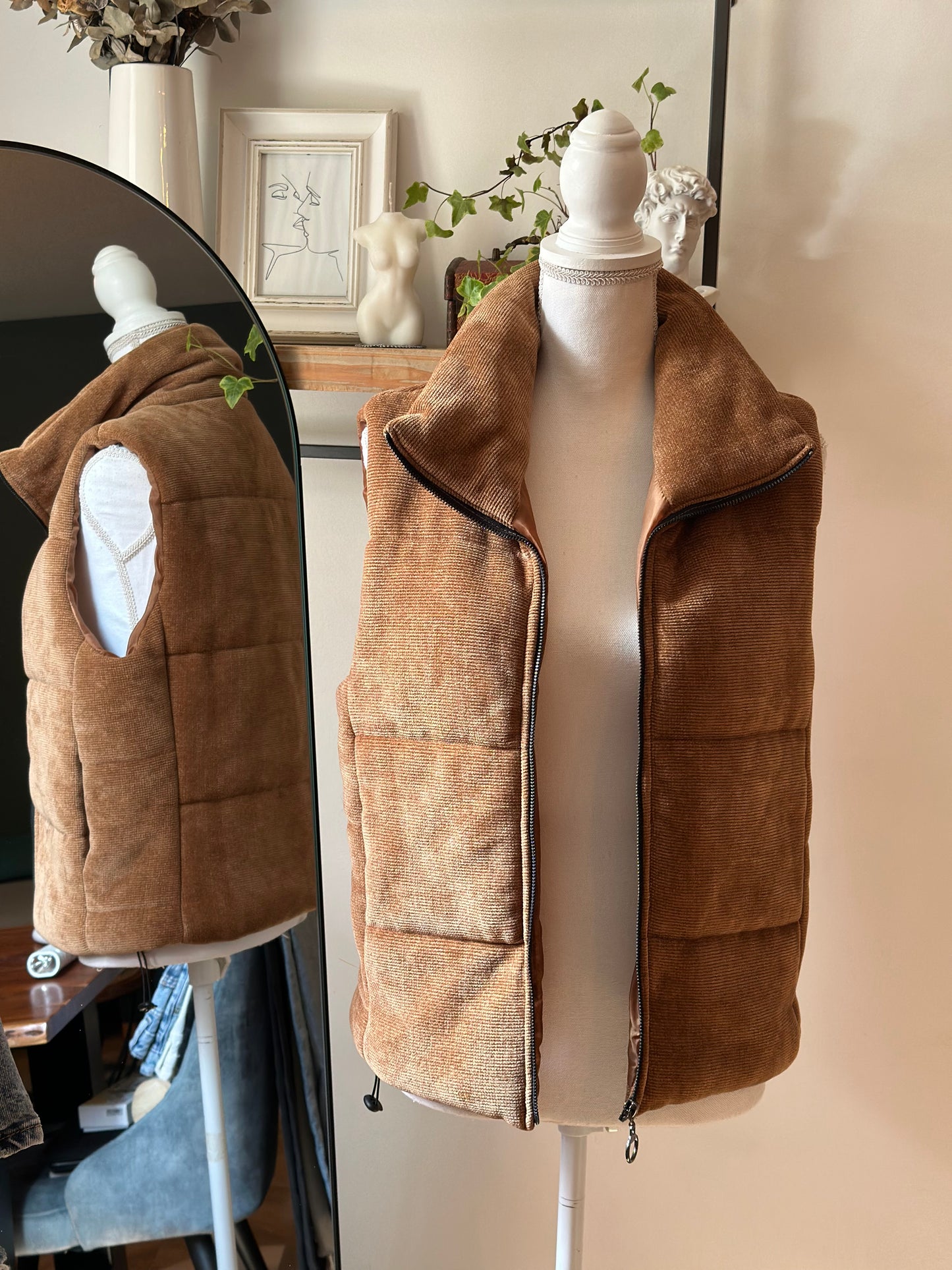 Veste en velours matelassée marron clair T.36/38
