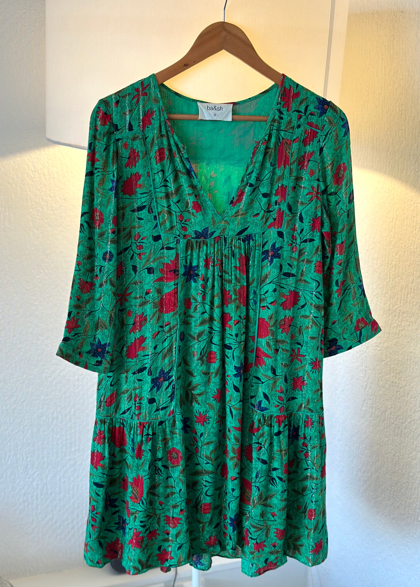 Robe fluide verte à motifs fleuris - Modèle Ève T.34/36