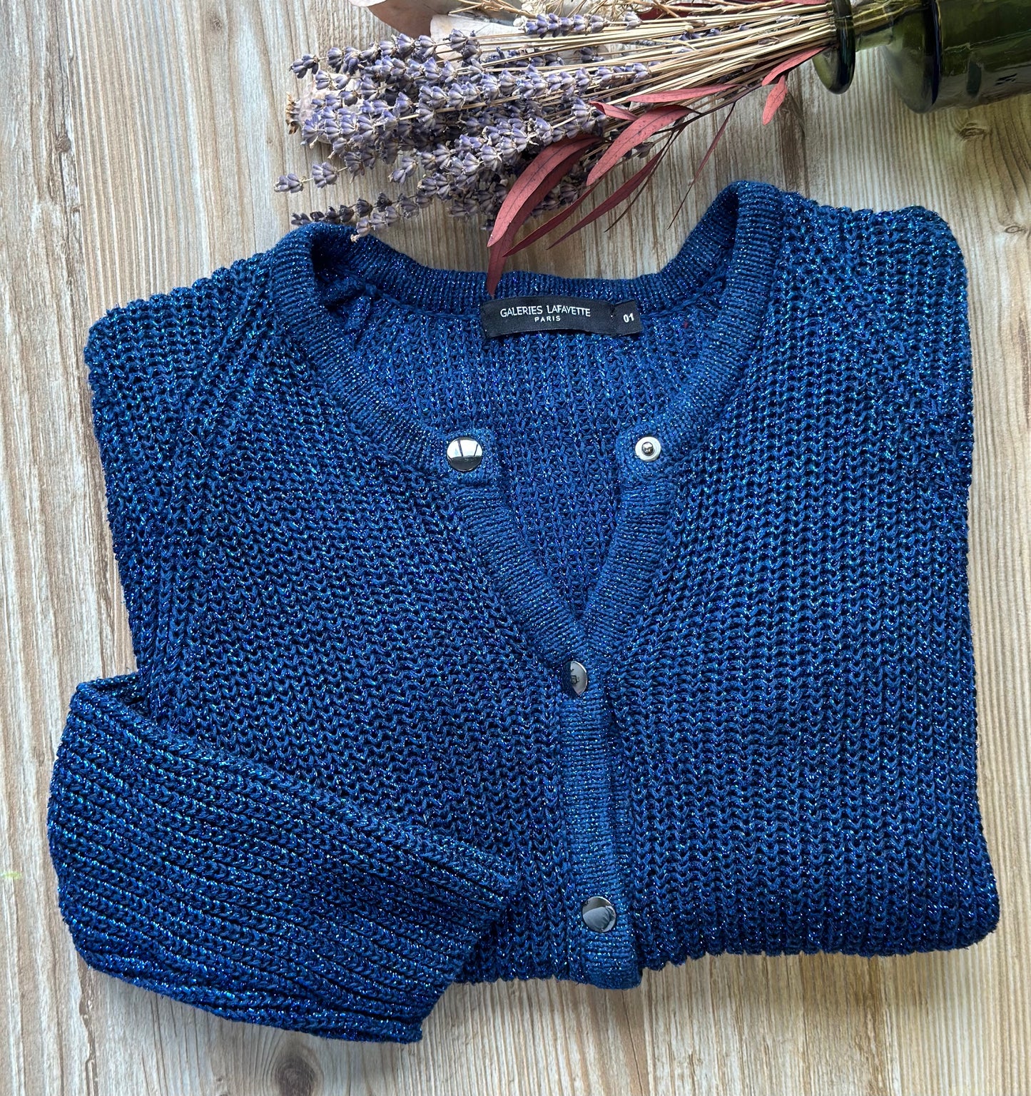 Cardigan en maille bleu avec lurex argenté T.36